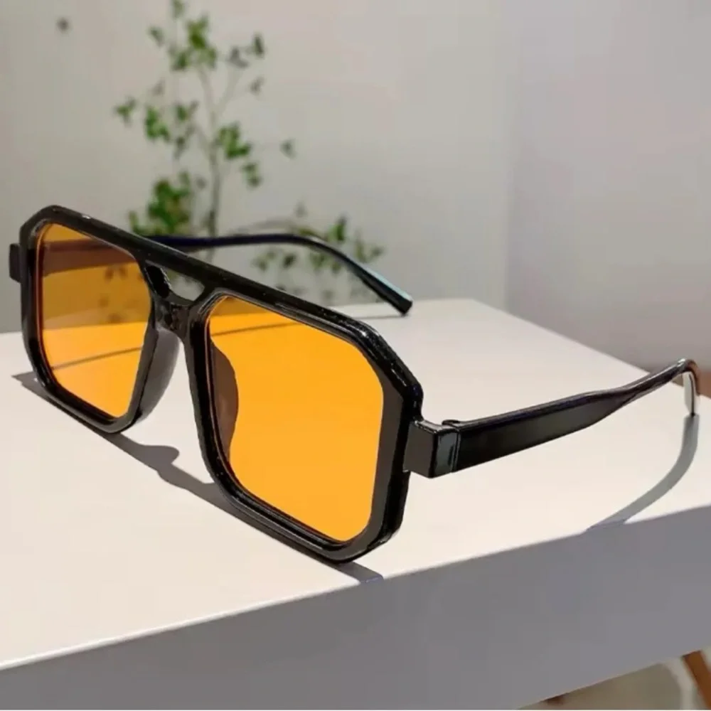 BOGO! Oversized Black & Amber Square Aviator Frame Sunglasses Trendy Shades New